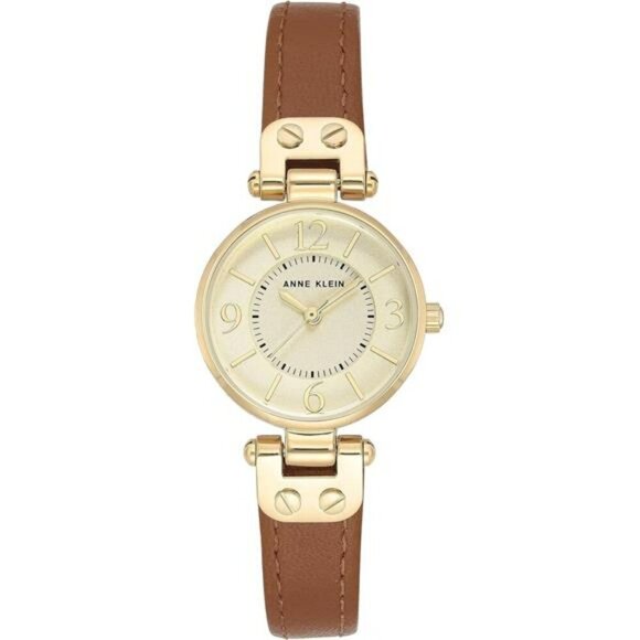 Anne Klein Womens Gold Tone Watch Leather Strap Quartz Analog Dress Watch - Picture 1 of 5